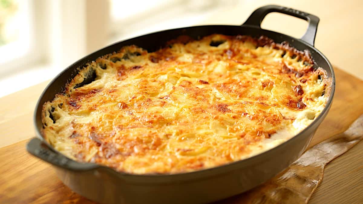 Pommes Dauphinoises in a gratin dish