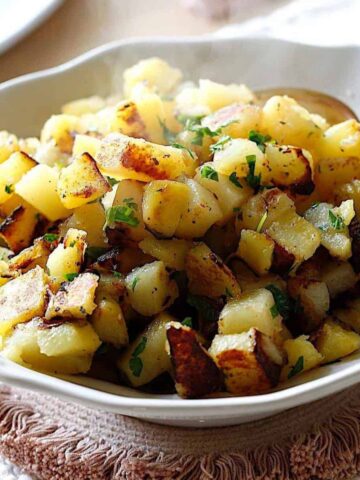Home Fries Recipe in a white Bowl