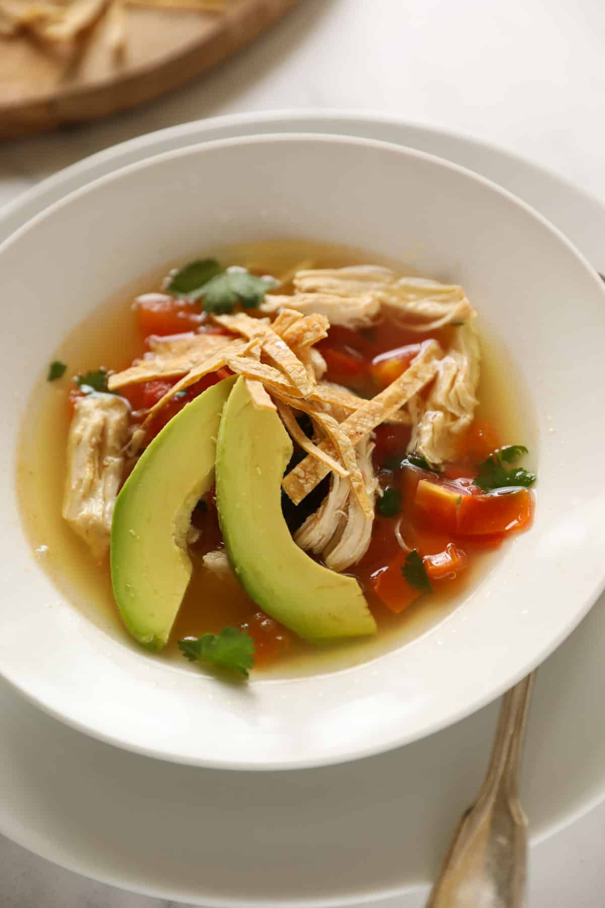 close up of healthy tortilla soup