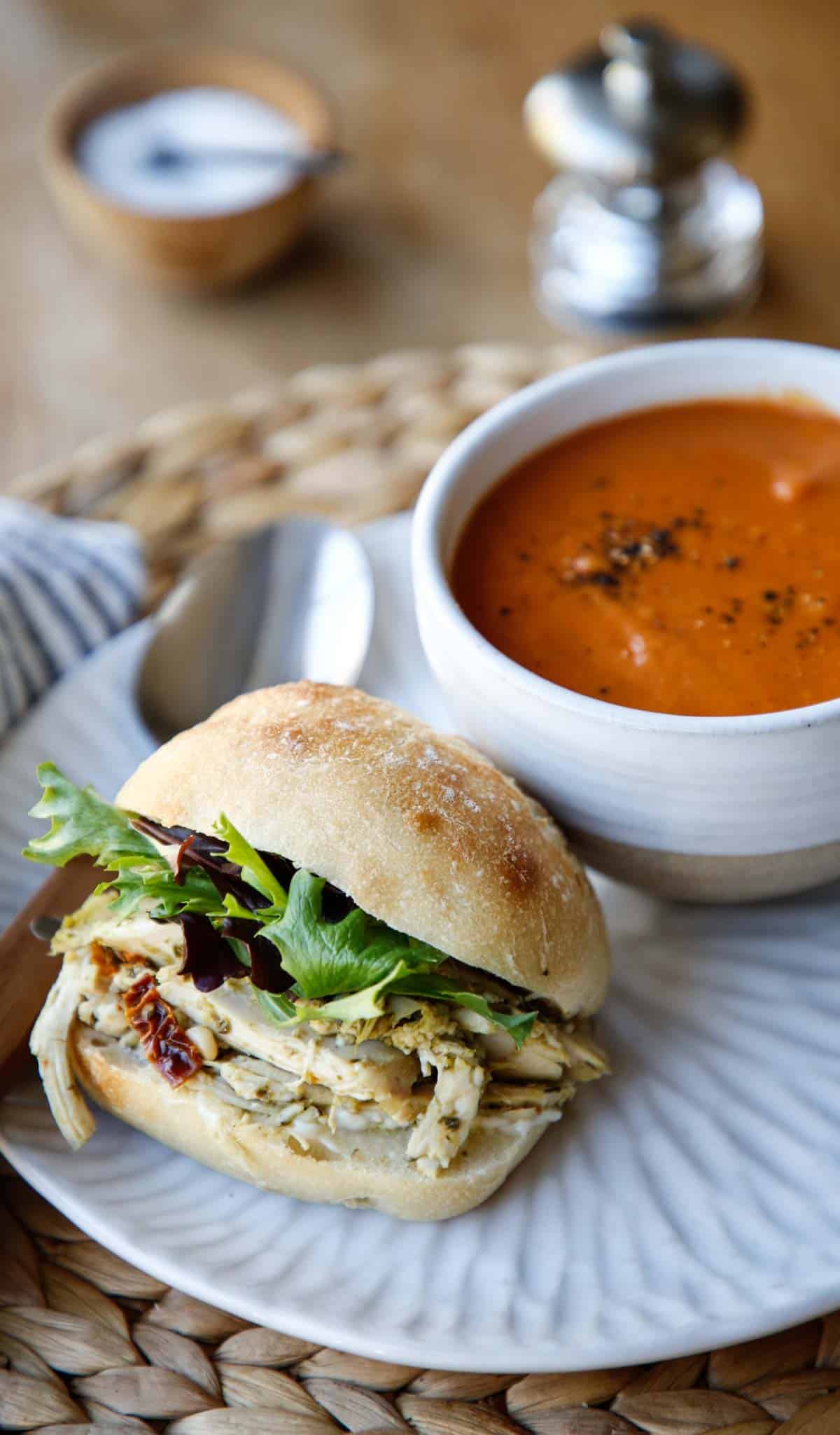 Chicken Pesto Sandwich and Soup