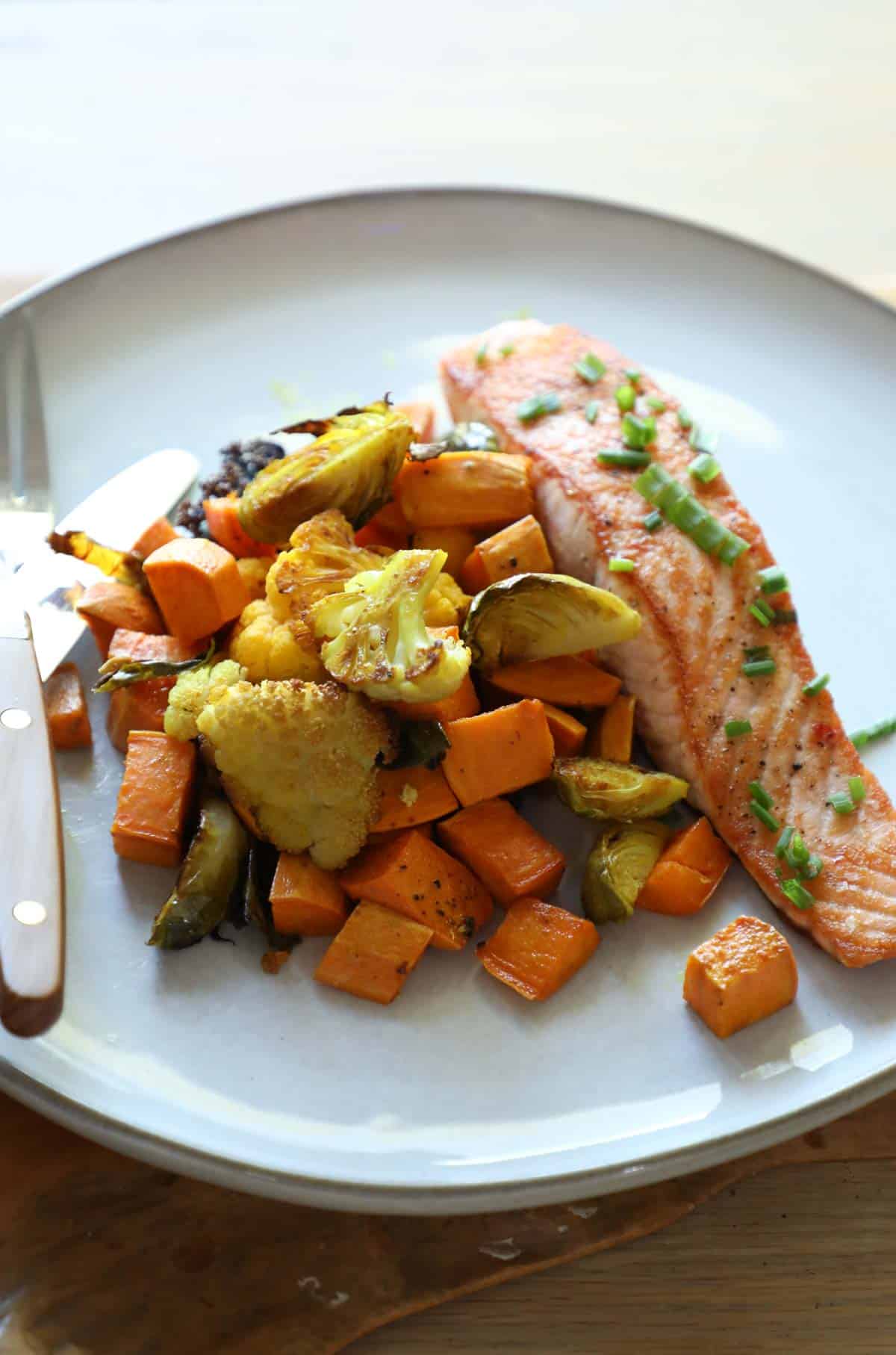 Healthy Salmon Dinner with Veggies on a Plate