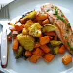 Easy Pan Seared Salmon with Roasted Vegetables