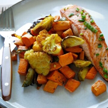A plate of Pan Seared Salmon and Vegetables