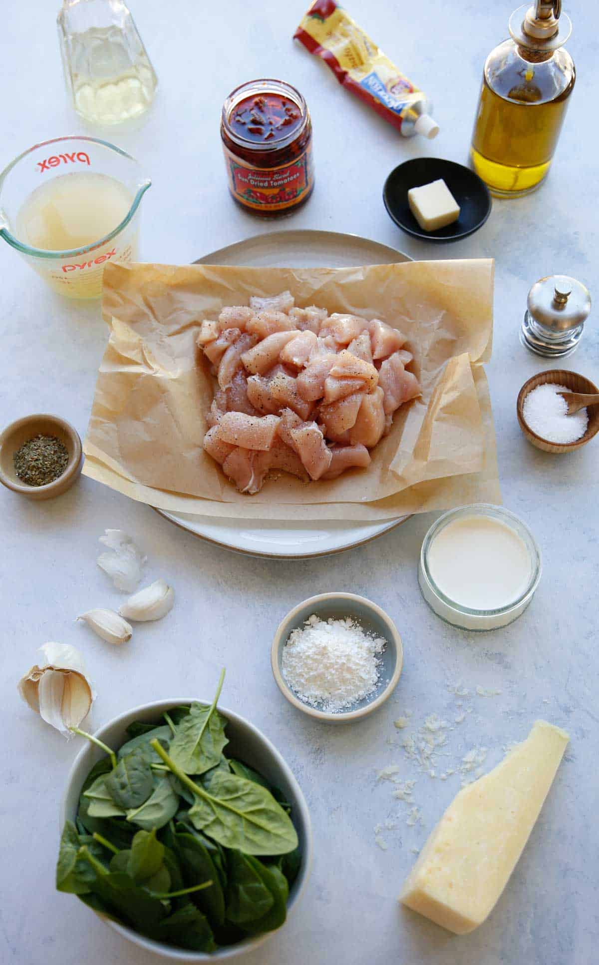 a collection of ingredients measured out on a counter