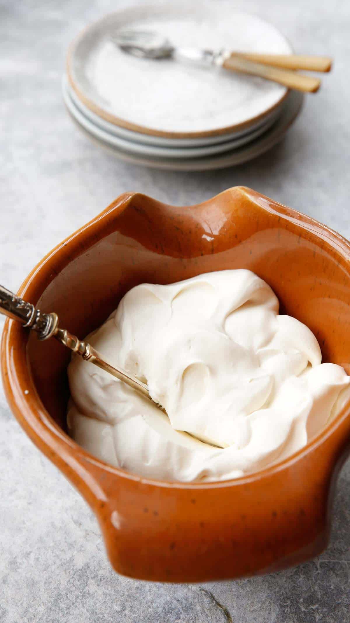 a bowl of softly whipped whip cream 