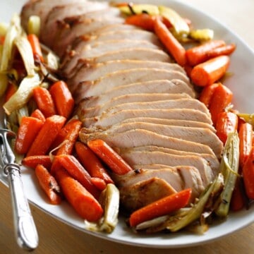 Pork Tenderloin on a platter with Veggies