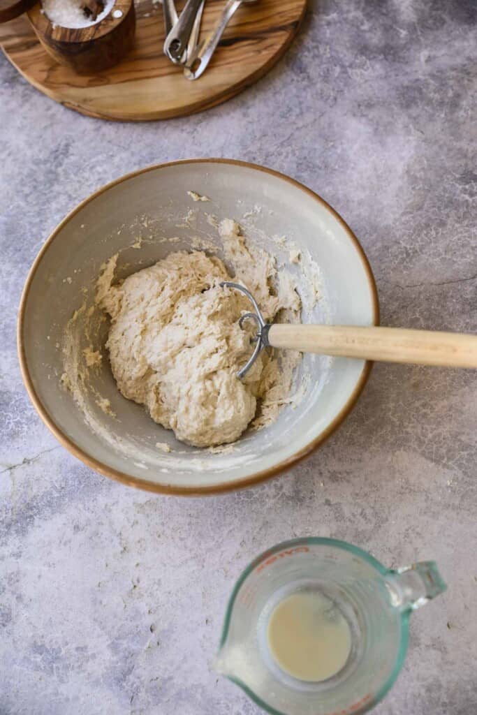 Dough in a bowl on a counter