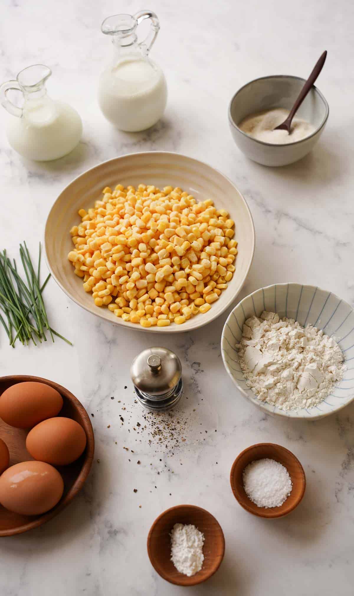 Ingredients placed on a white marble counter