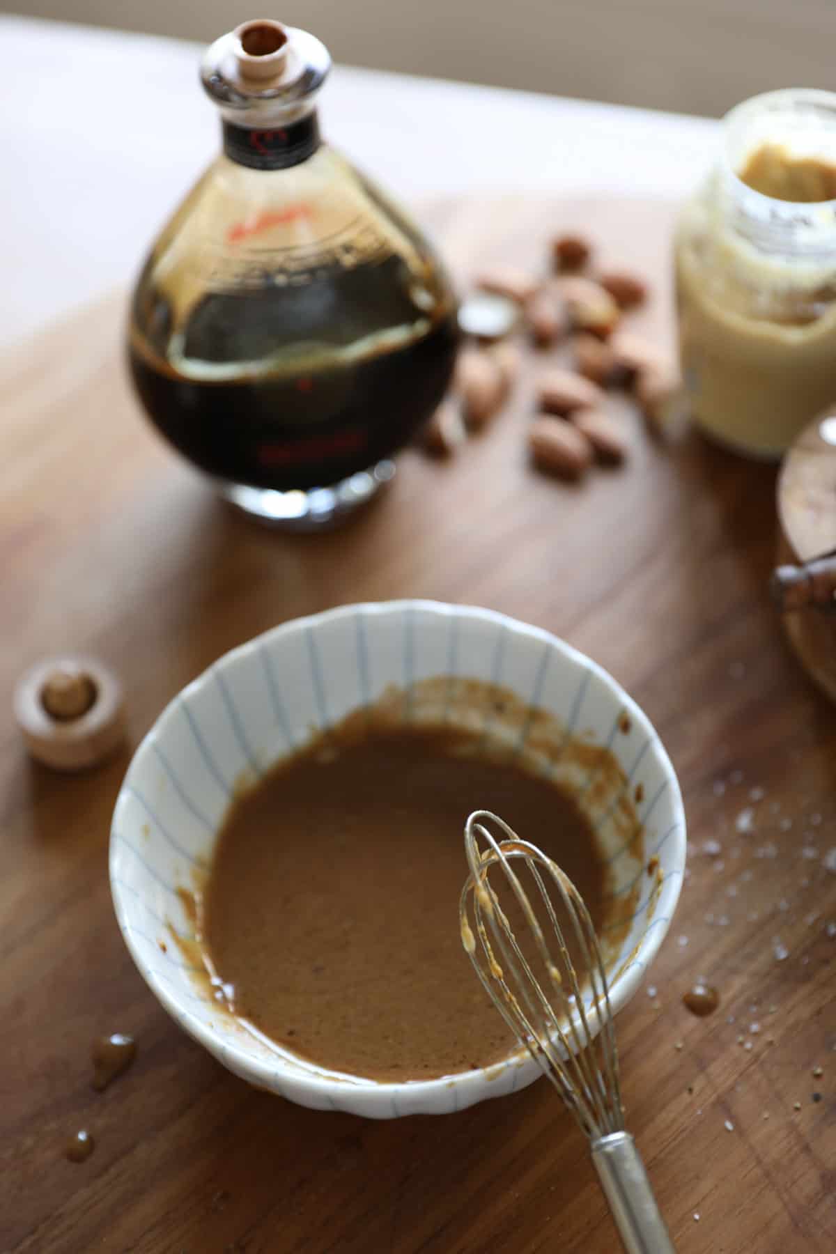 Ingredients on a board for a honey vinaigrette