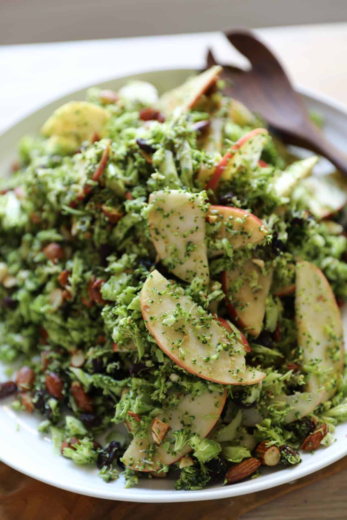Broccoli Salad on a white platter