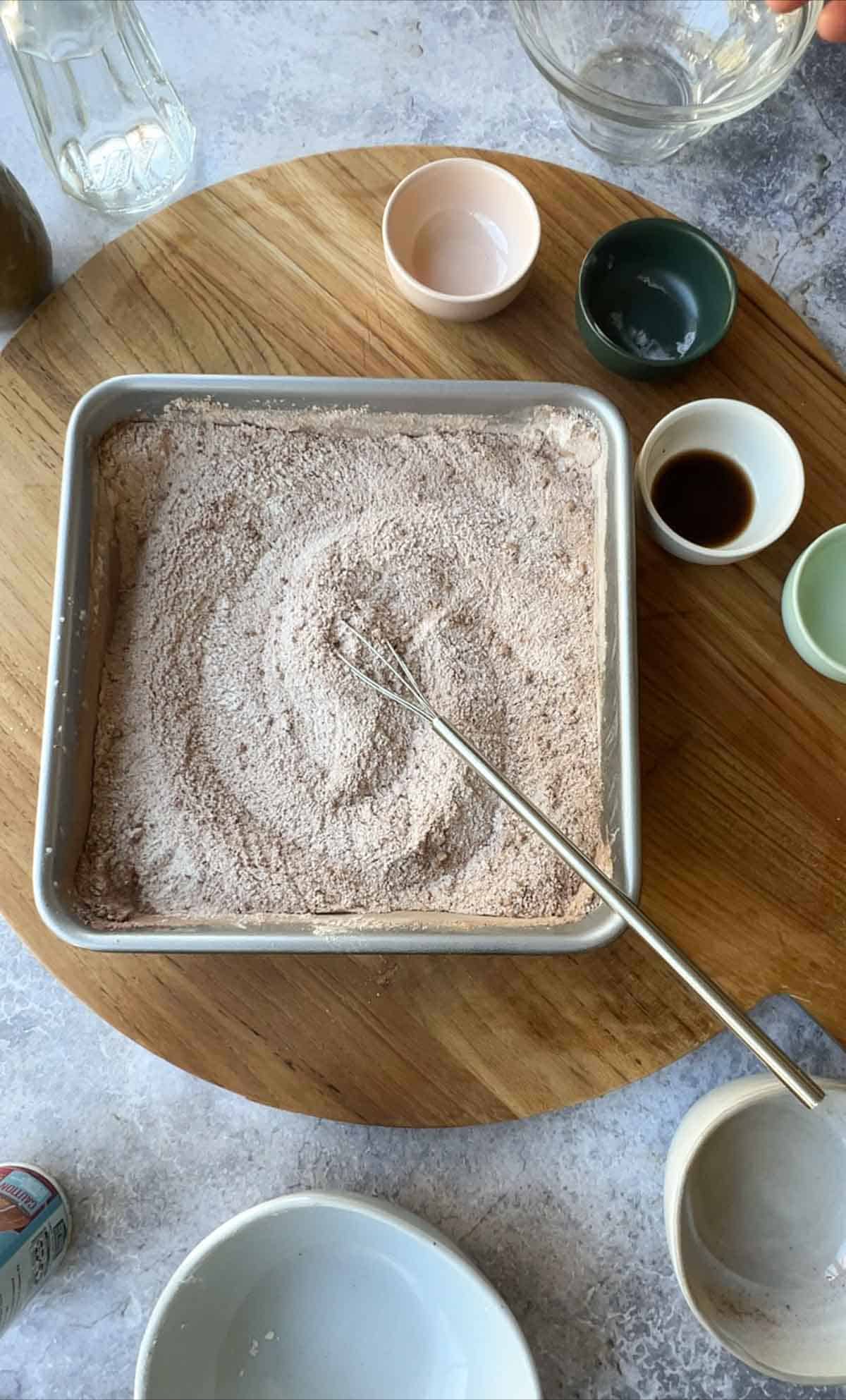 dry ingredients mixed in a pan