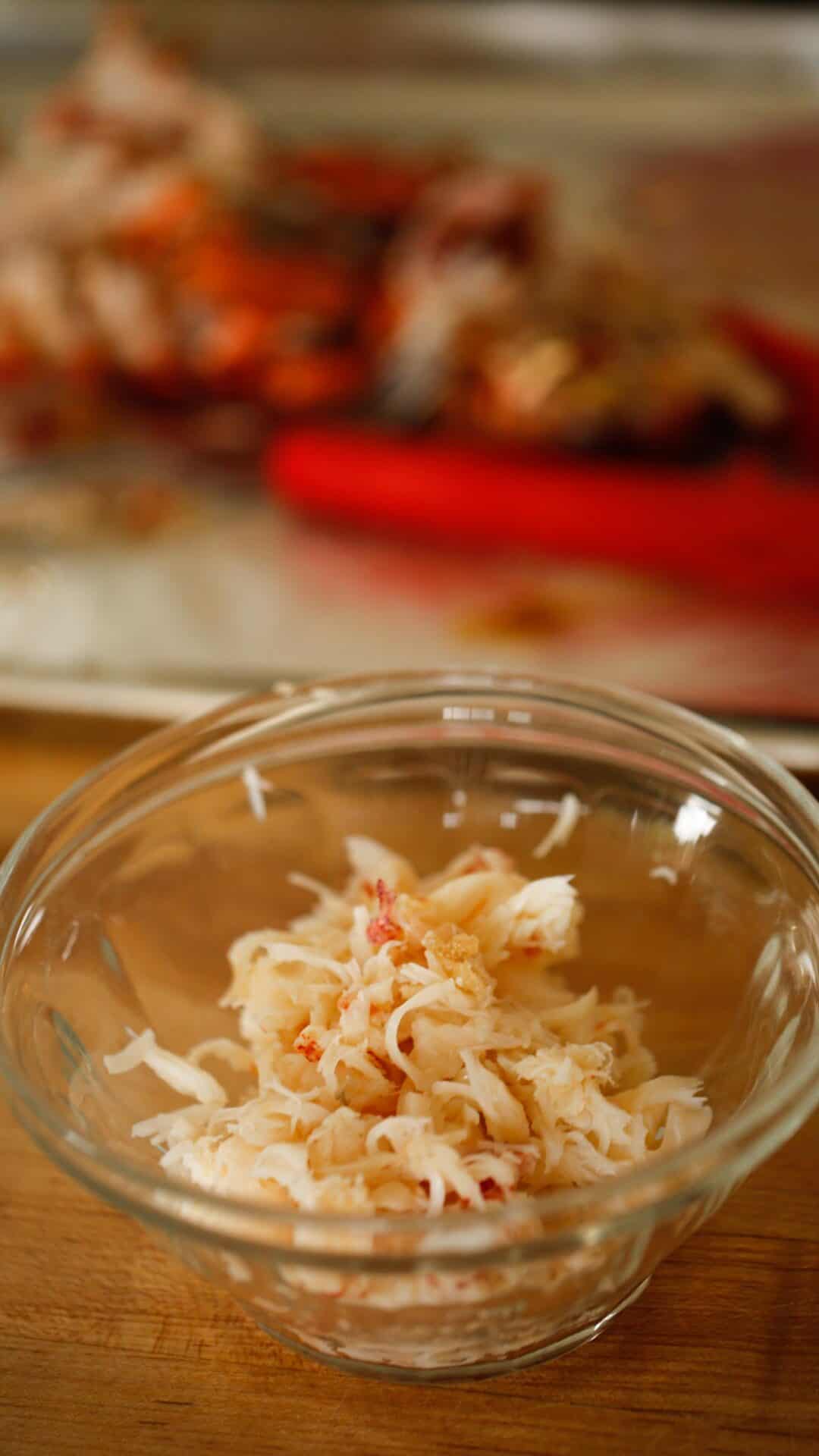 Lobster meat in a clear bowl