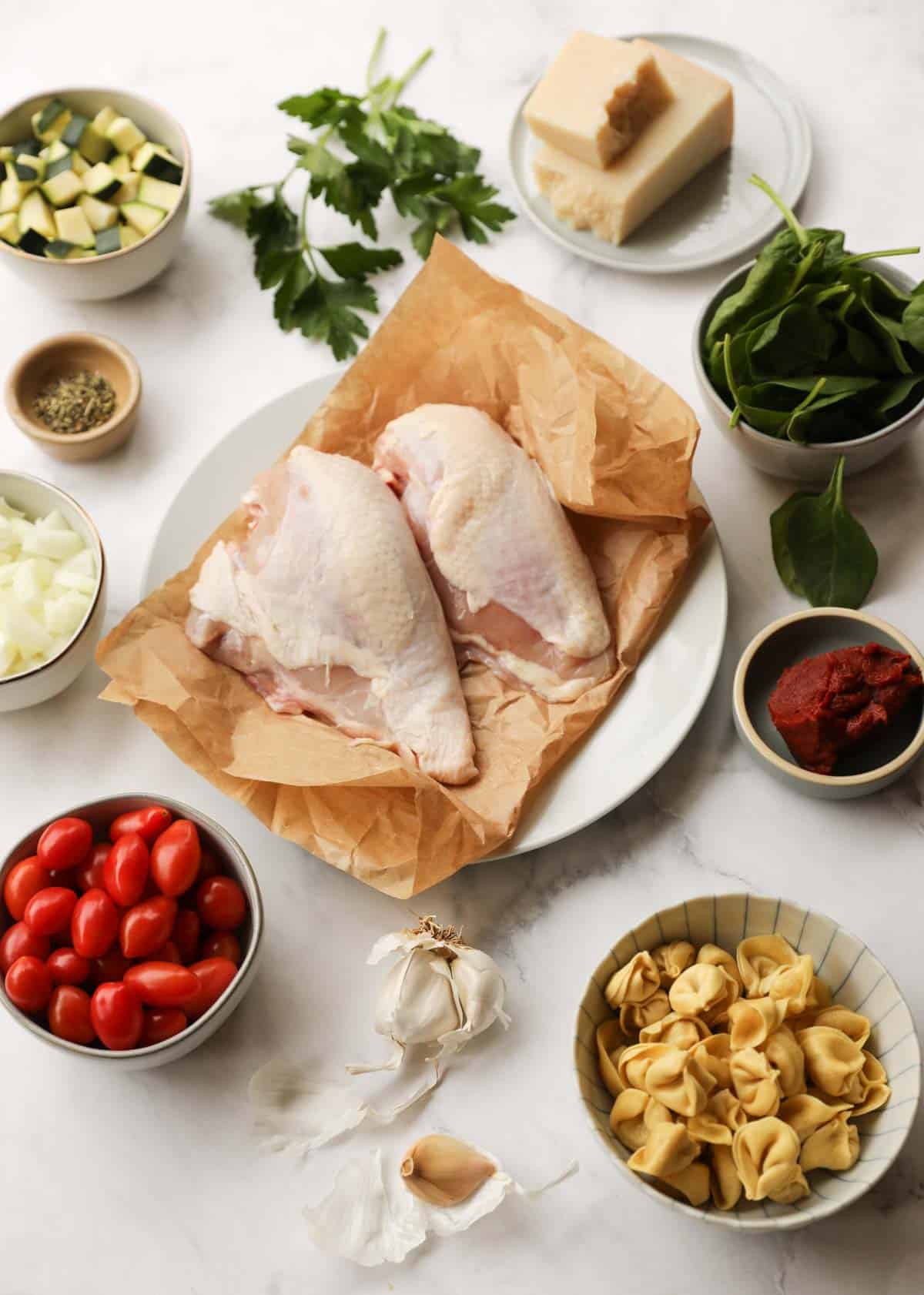 Ingredients for soup making on a counter