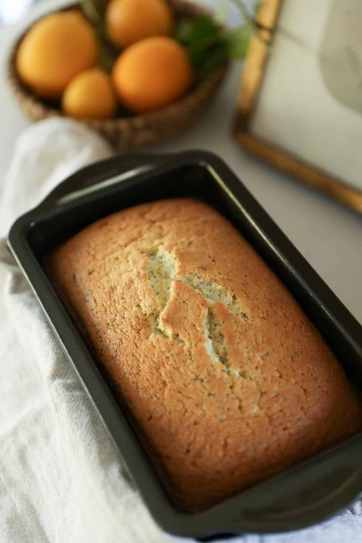a pound cake cooling in its tin