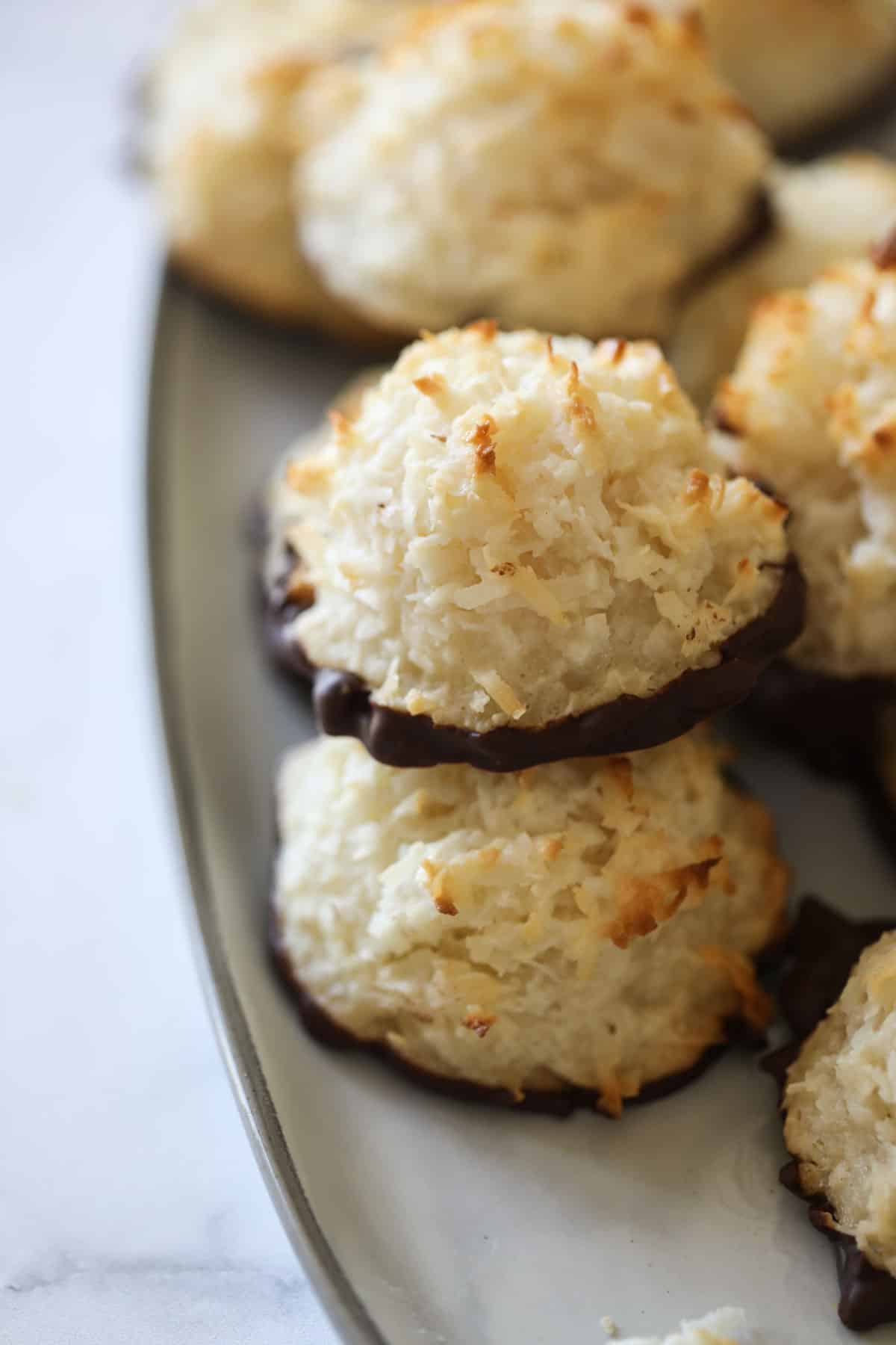 a coconut macaroon with chocolate bottom