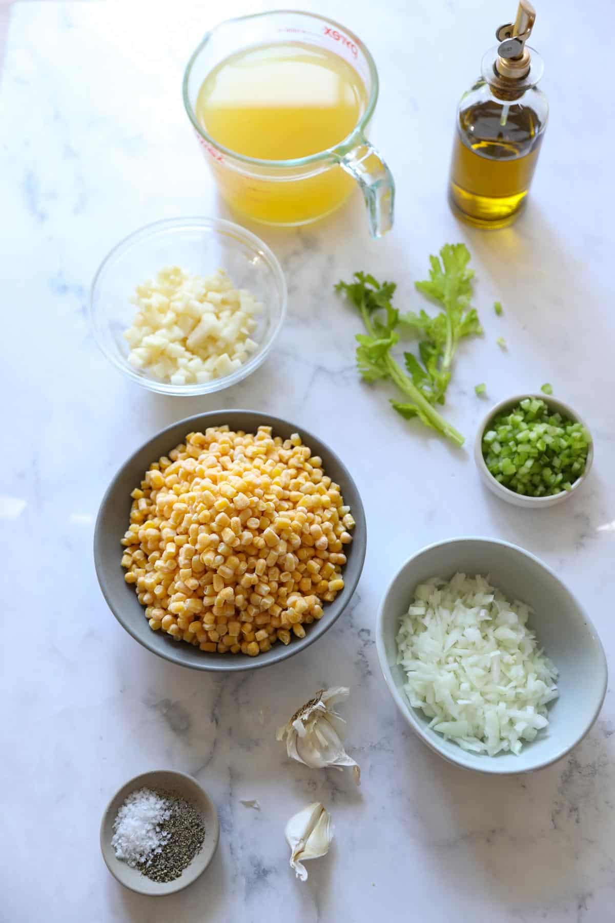 ingredients on a counter for corn soup