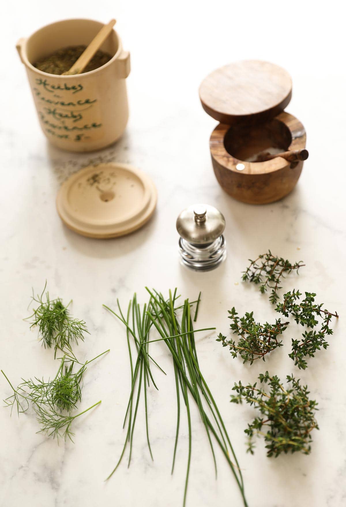 Herbs, salt, and herbs de provence