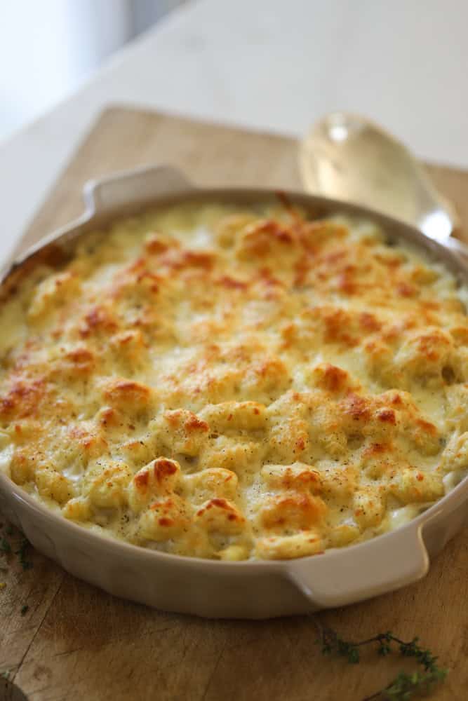 a casserole of oven baked gnocchi just out of the oven.
