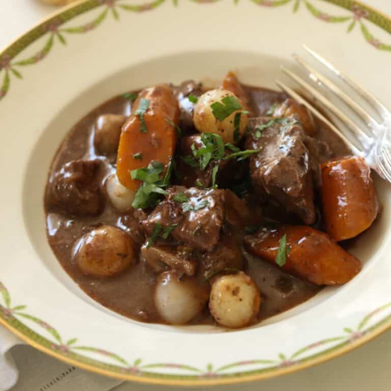 Beef Bourguignon in a bowl