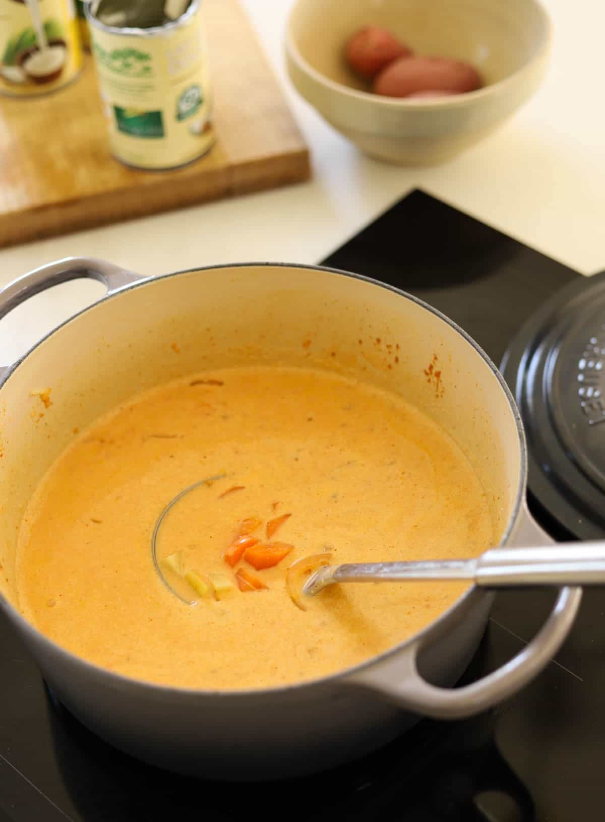 Coconut Curry with vegetables simmering